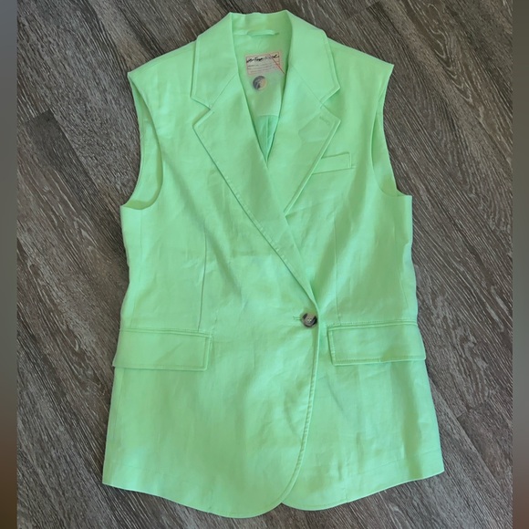 We The Free FP Lime Green Sleeveless Linen Vest Blazer. - Picture 5 of 14